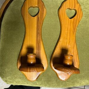 Wooden Wall Candle Holders with Heart Cutout